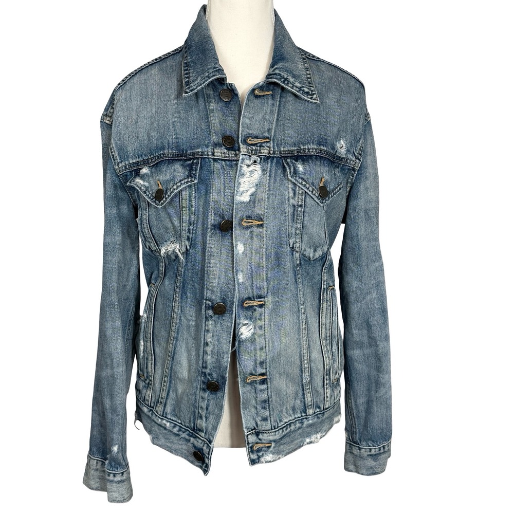 ABLE Anthropologie Womens Medium Merly Denim Jean Jacket Distressed Light Wash